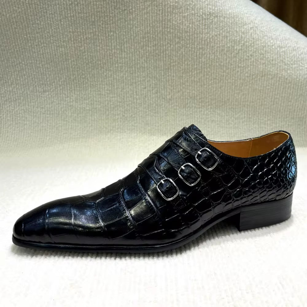 Savage Elegance: Croc-Embossed Buckle Dress Shoe