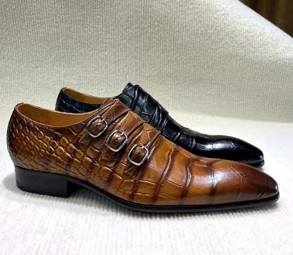 Savage Elegance: Croc-Embossed Buckle Dress Shoe