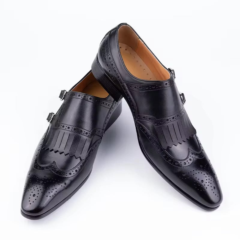 Classic Black brown burgundy Double Monk Strap Brogue – Handcrafted Genuine Leather
	4.	Premium