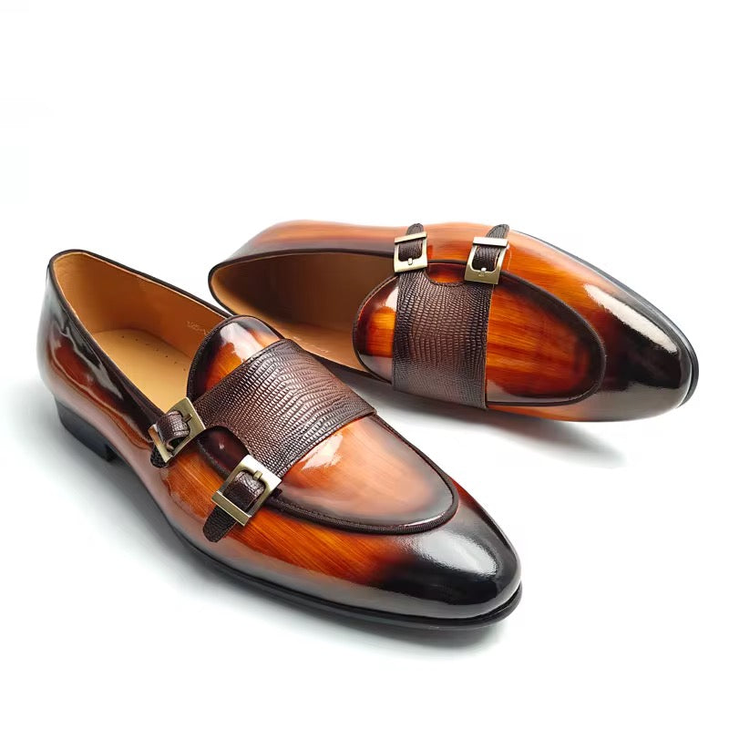 Men’s Patina Leather Double Monk Strap Loafers